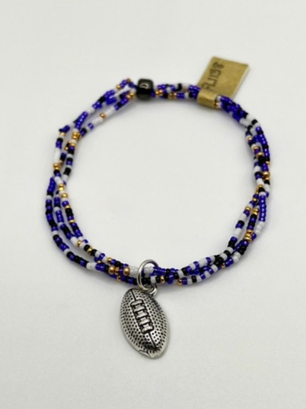 Baltimore Ravens Colors Football Helmet Charm Seed Bead Bracelet (FL1138)